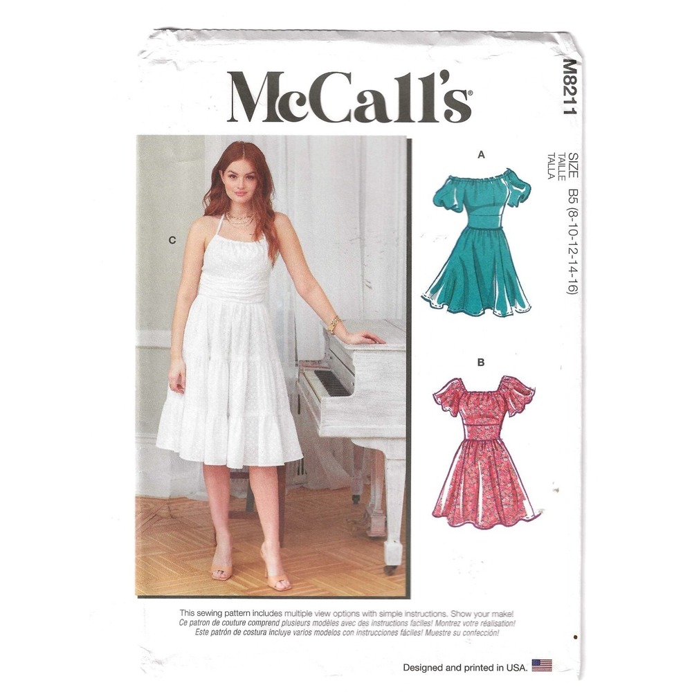 McCall's 8211 Misses' Dresses Size B5 8-10-12-14-16 Sewing Pattern Uncut Easy
